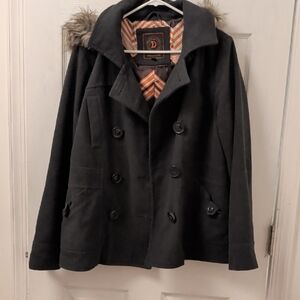 Delicious Grey Peacoat with Faux Fur Trim